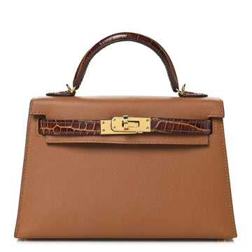 Madame Calfskin Matte Alligator Mini Kelly Sellier Touch 20 Gold Miel