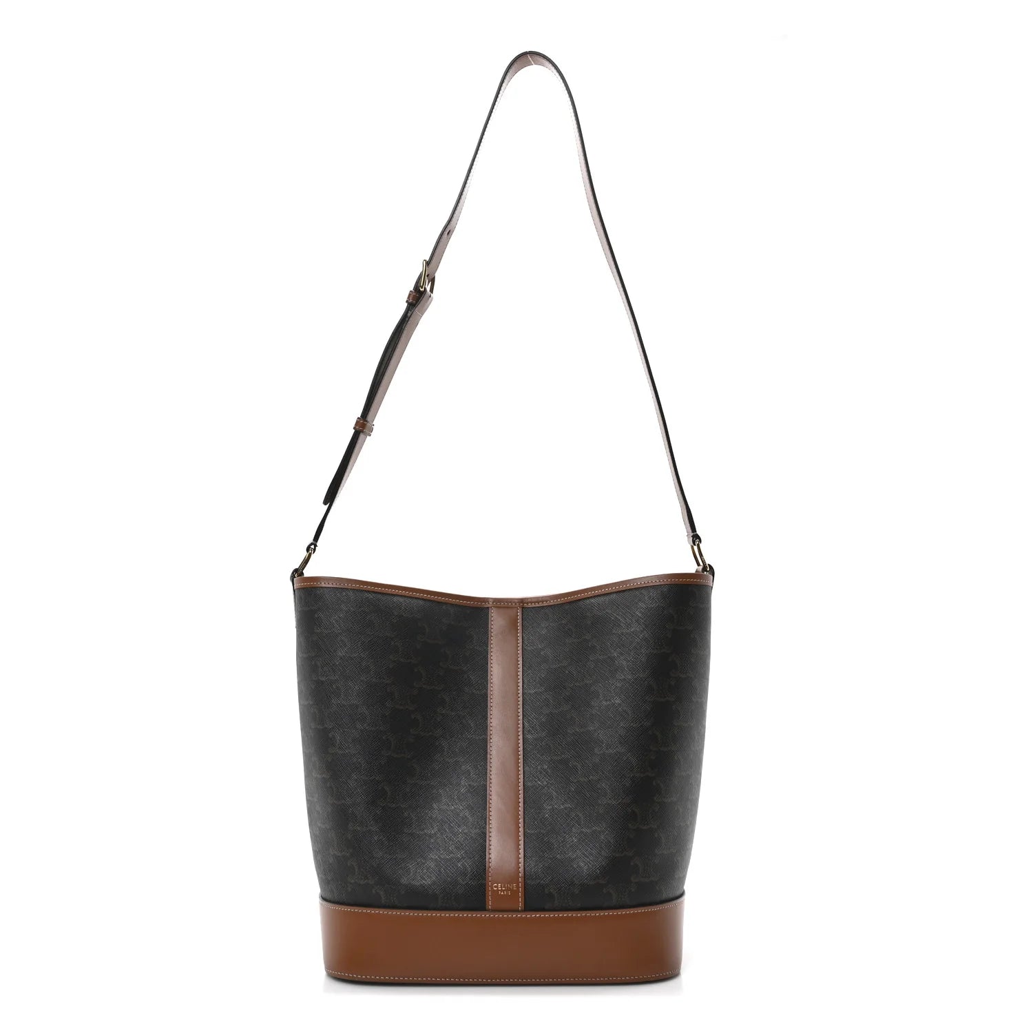 Triomphe Canvas Calfskin Medium Bucket Bag Tan