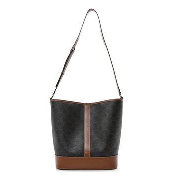 Triomphe Canvas Calfskin Medium Bucket Bag Tan