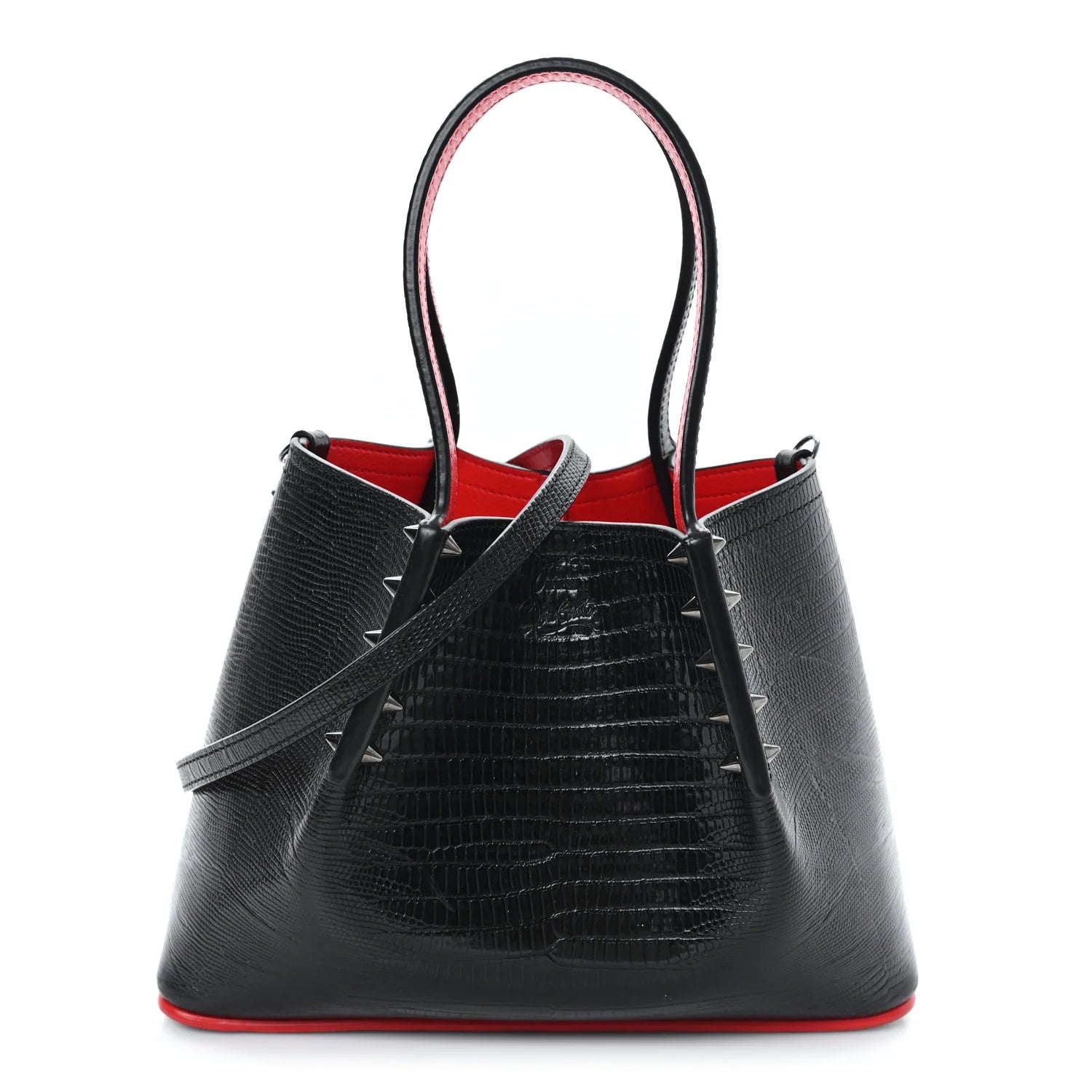 Crocodile Embossed Calfskin Spiked Mini Cabarock Shopper Tote Black