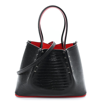 Crocodile Embossed Calfskin Spiked Mini Cabarock Shopper Tote Black
