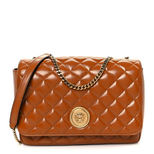 Patent Nappa Quilted La Medusa Chain Crossbody Brown
