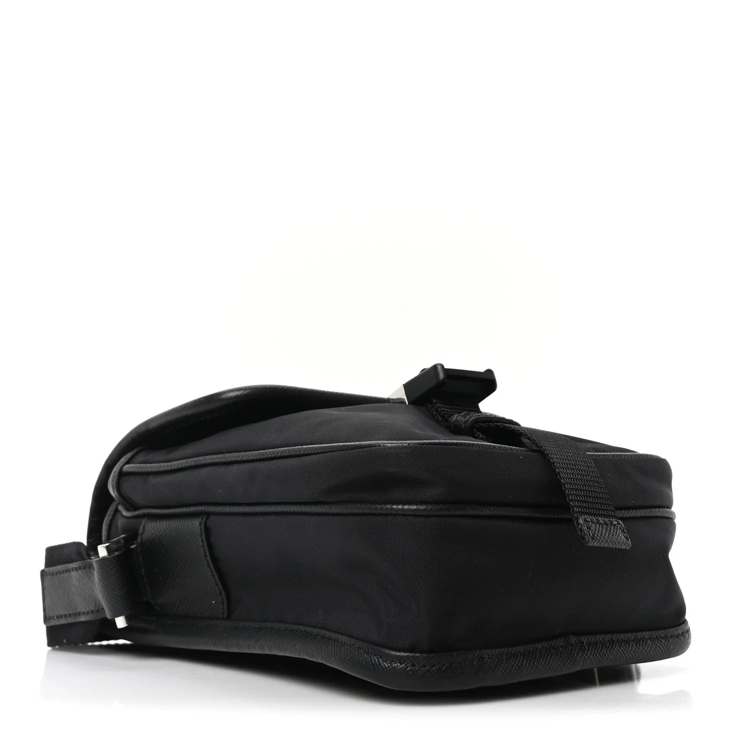 Re-Nylon Saffiano Mini Pocket Single Snap Buckle Messenger Bag Black