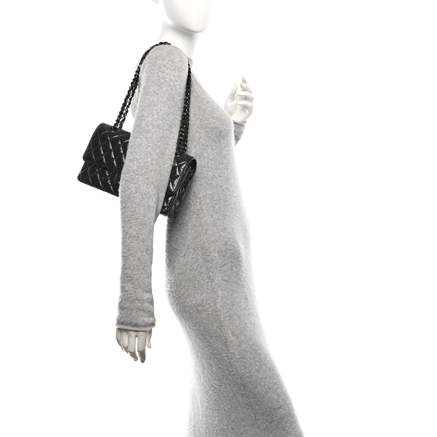 Shiny Crumpled Calfskin Quilted Medium Double Flap so Black