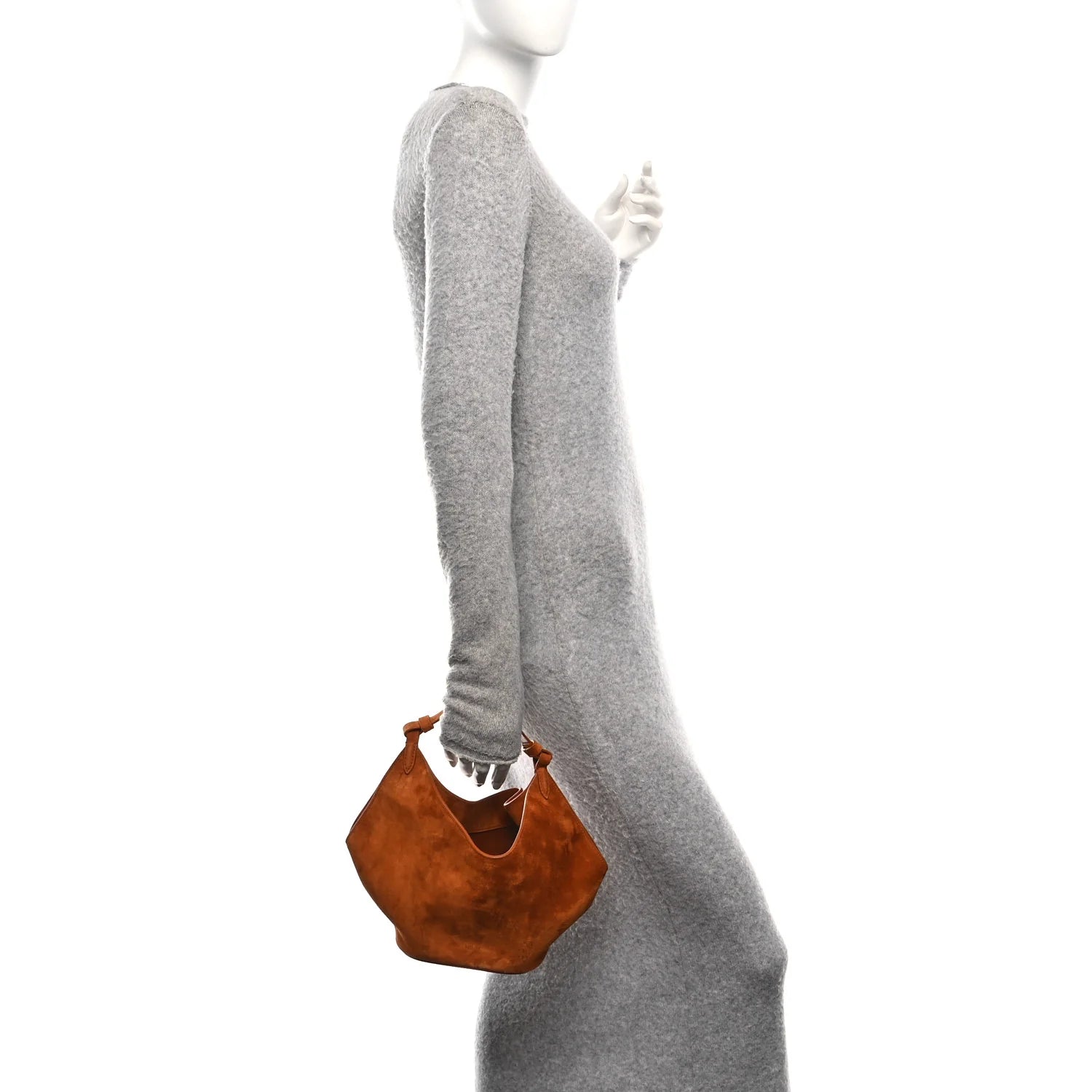 Suede Calfskin Mini Lotus Tote Caramel