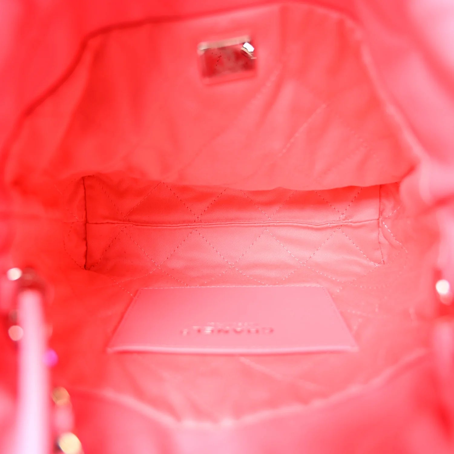 Shiny Calfskin Quilted Rainbow Metal Mini  22 Coral Pink