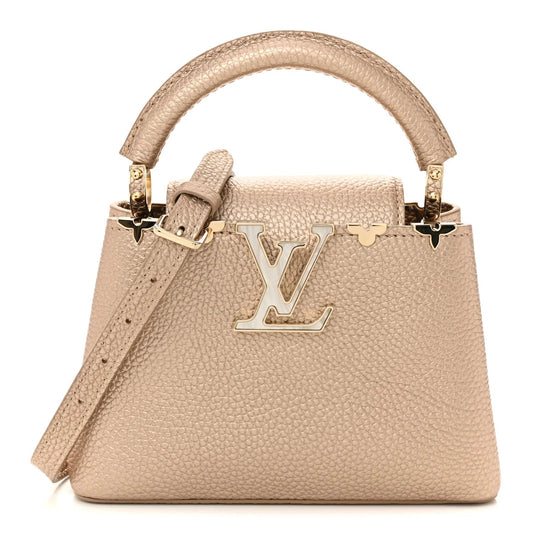 Metallic Taurillon Embellished Flower Crown Mini Capucines Gold