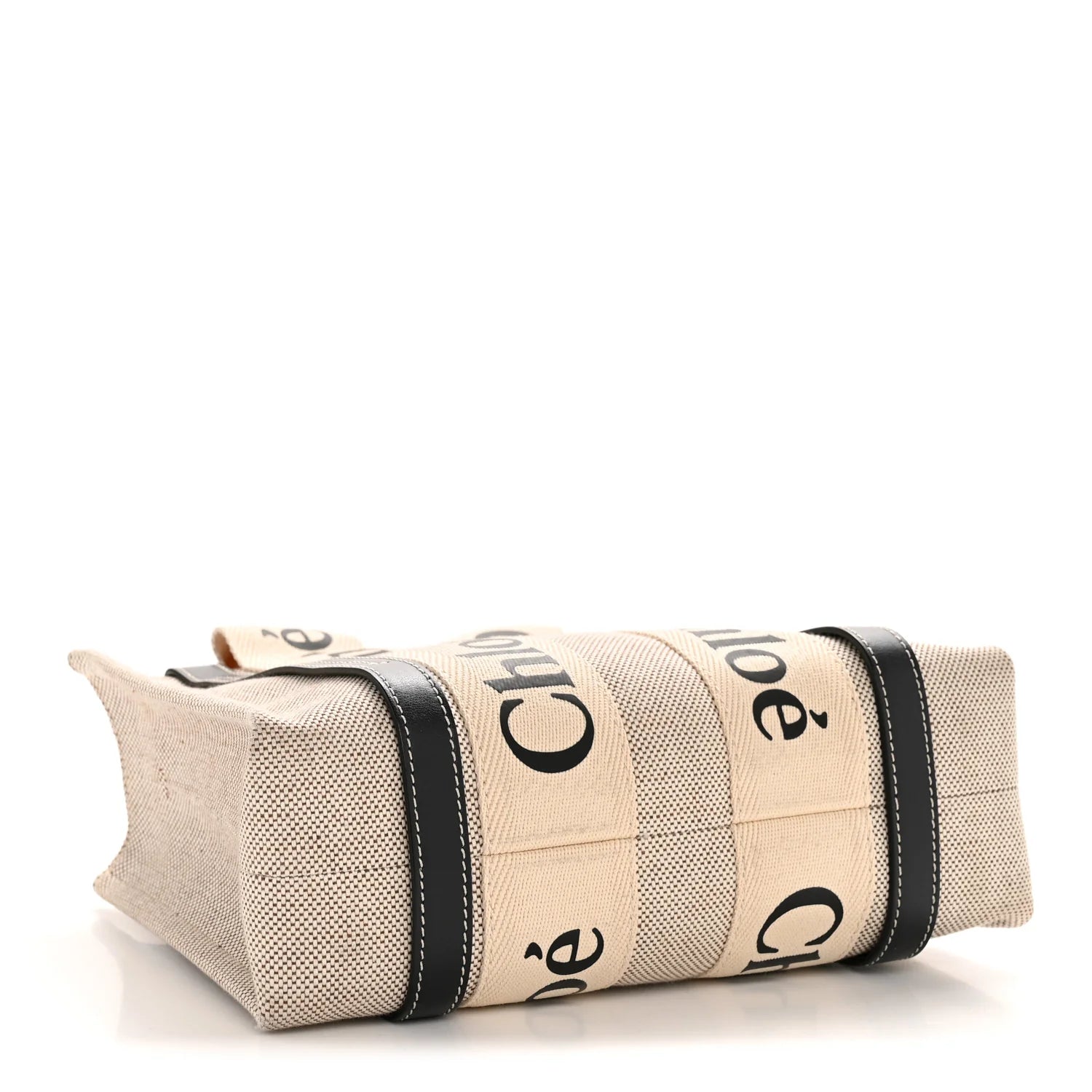 Cotton Calfskin Small Woody Ribbon Tote with Strap White Navy