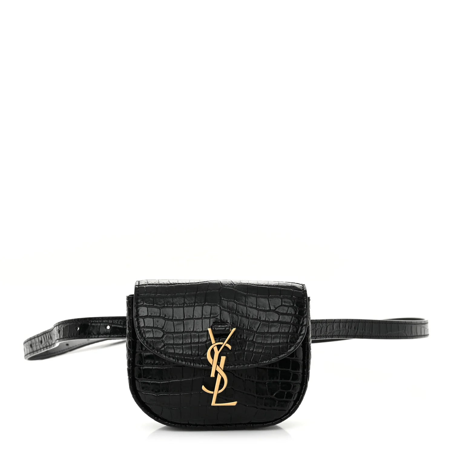 Crocodile Embossed Calfskin Small Kaia Satchel Black