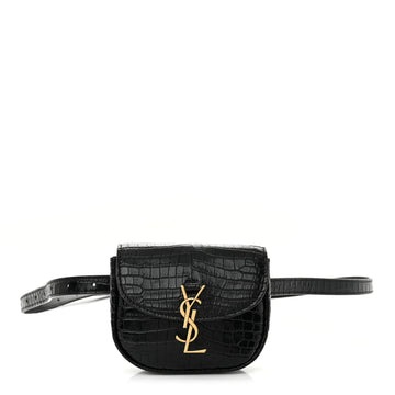 Crocodile Embossed Calfskin Small Kaia Satchel Black