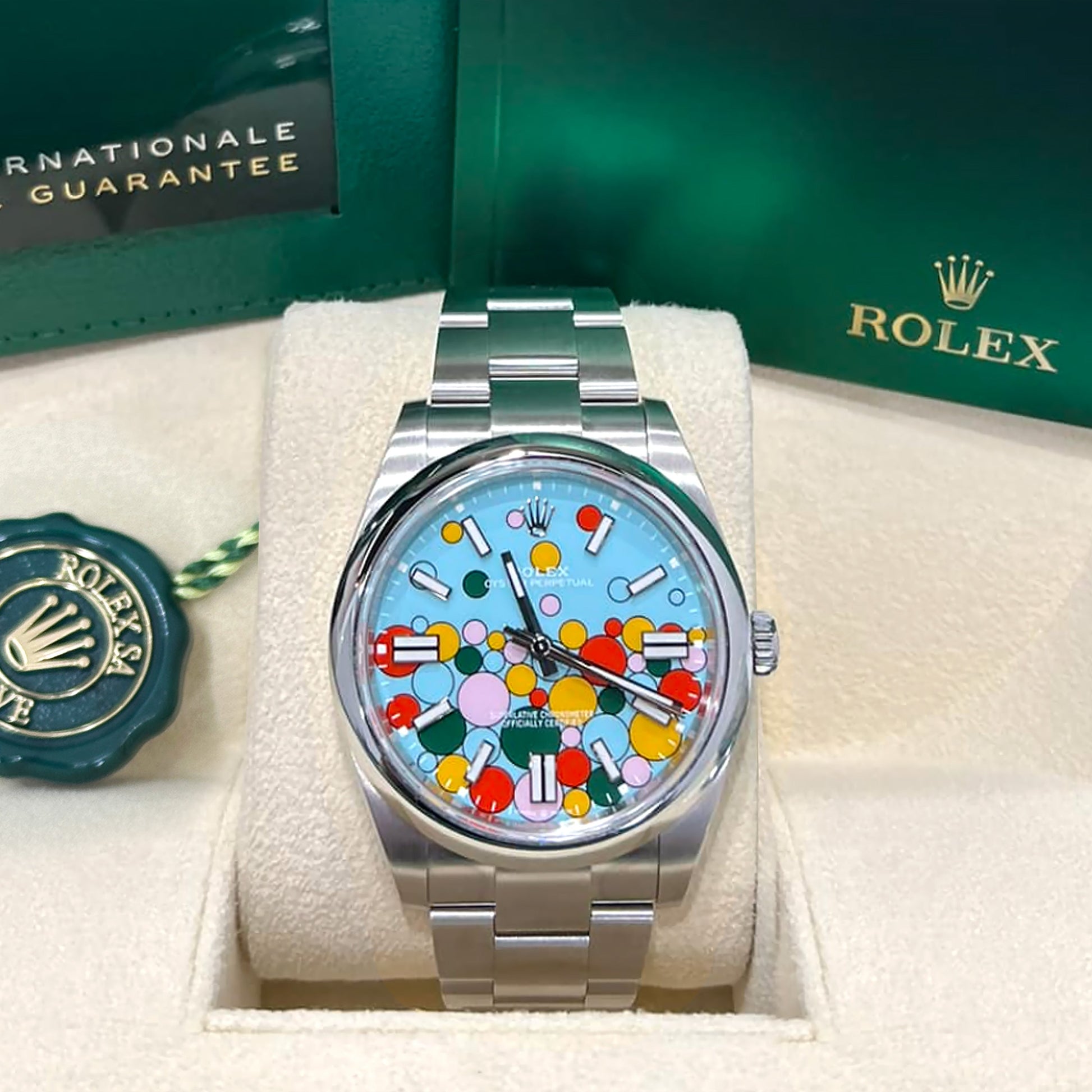 Oyster Perpetual 41, Oystersteel, 41Mm, Turquoise Celebration Motif Dial, Ref# 124300-0008
