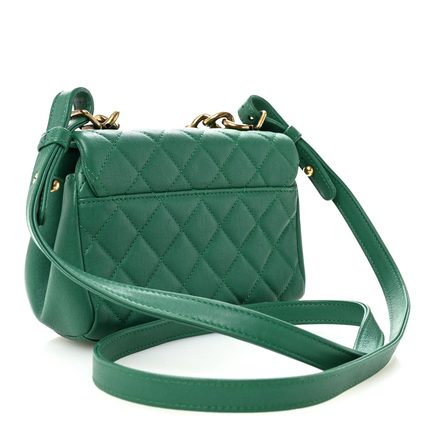 Shiny Sheepskin Quilted Mini Trapezio Flap Green
