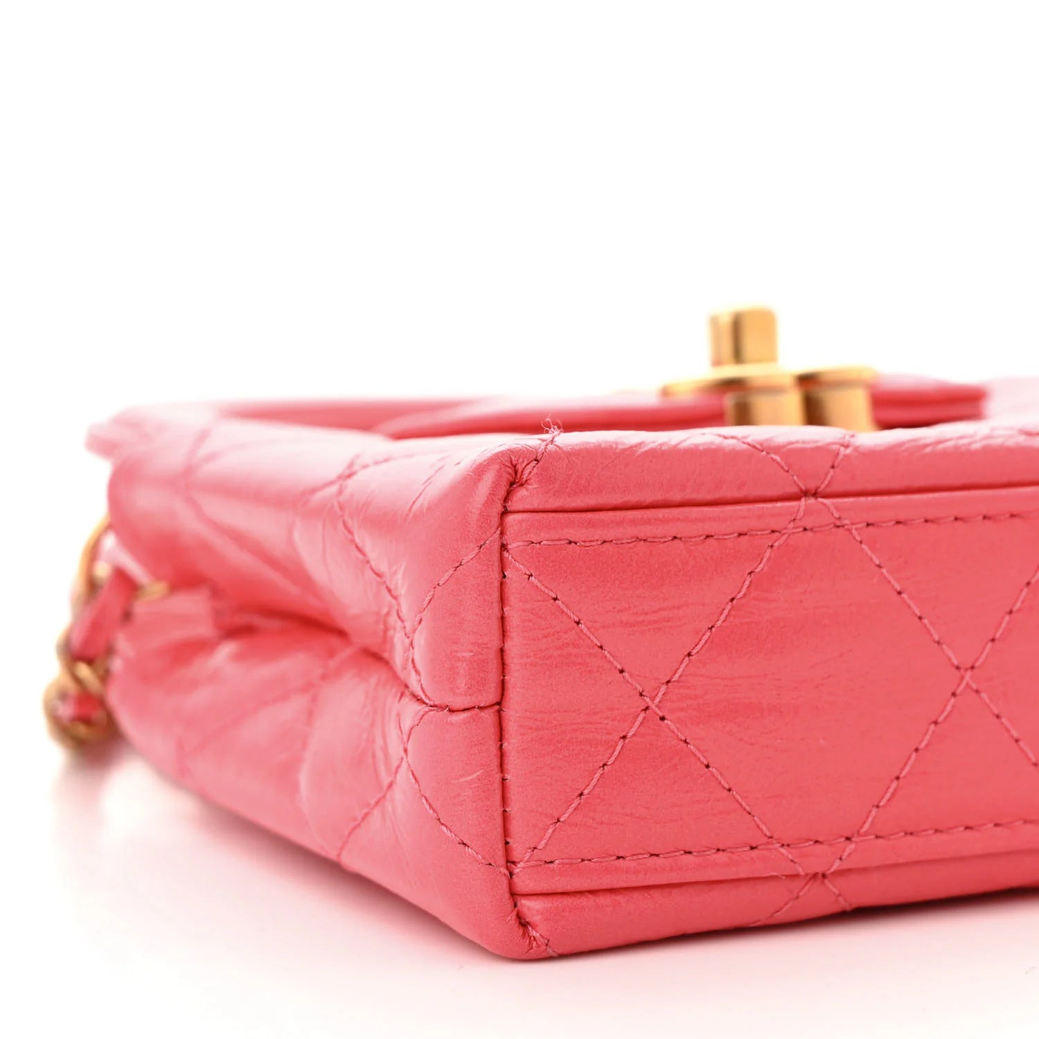 Shiny Aged Calfskin Quilted Mini Nano Kelly Shopper Dark Pink