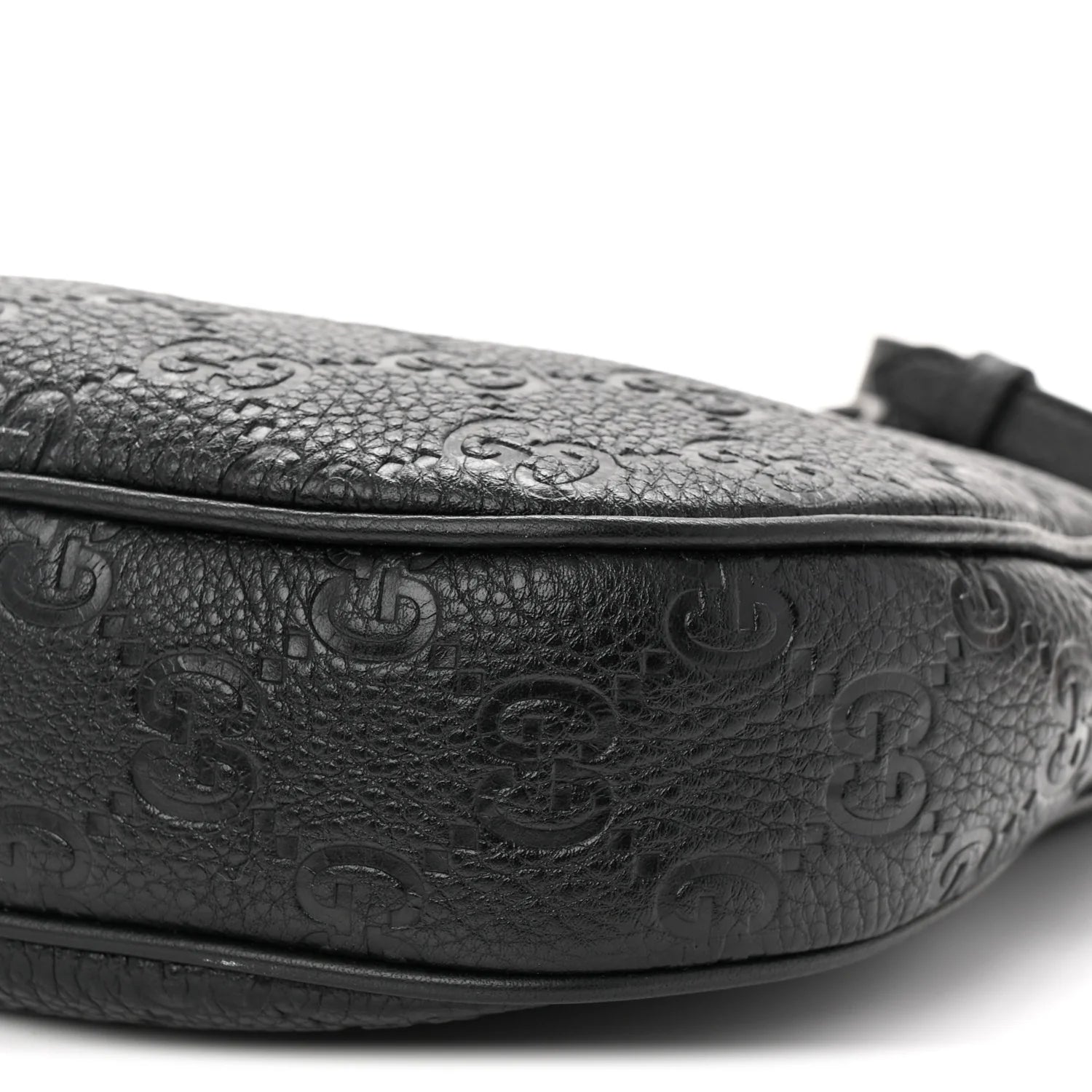 Grainy Calfskin GG Embossed Emblem Small Half Moon Shoulder Bag Black