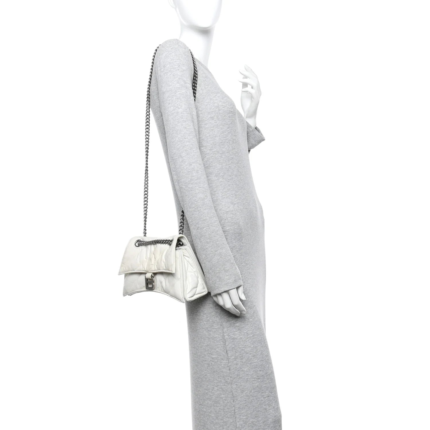 Crushed Calfskin Quilted Small Crush Chain Bag Optic White