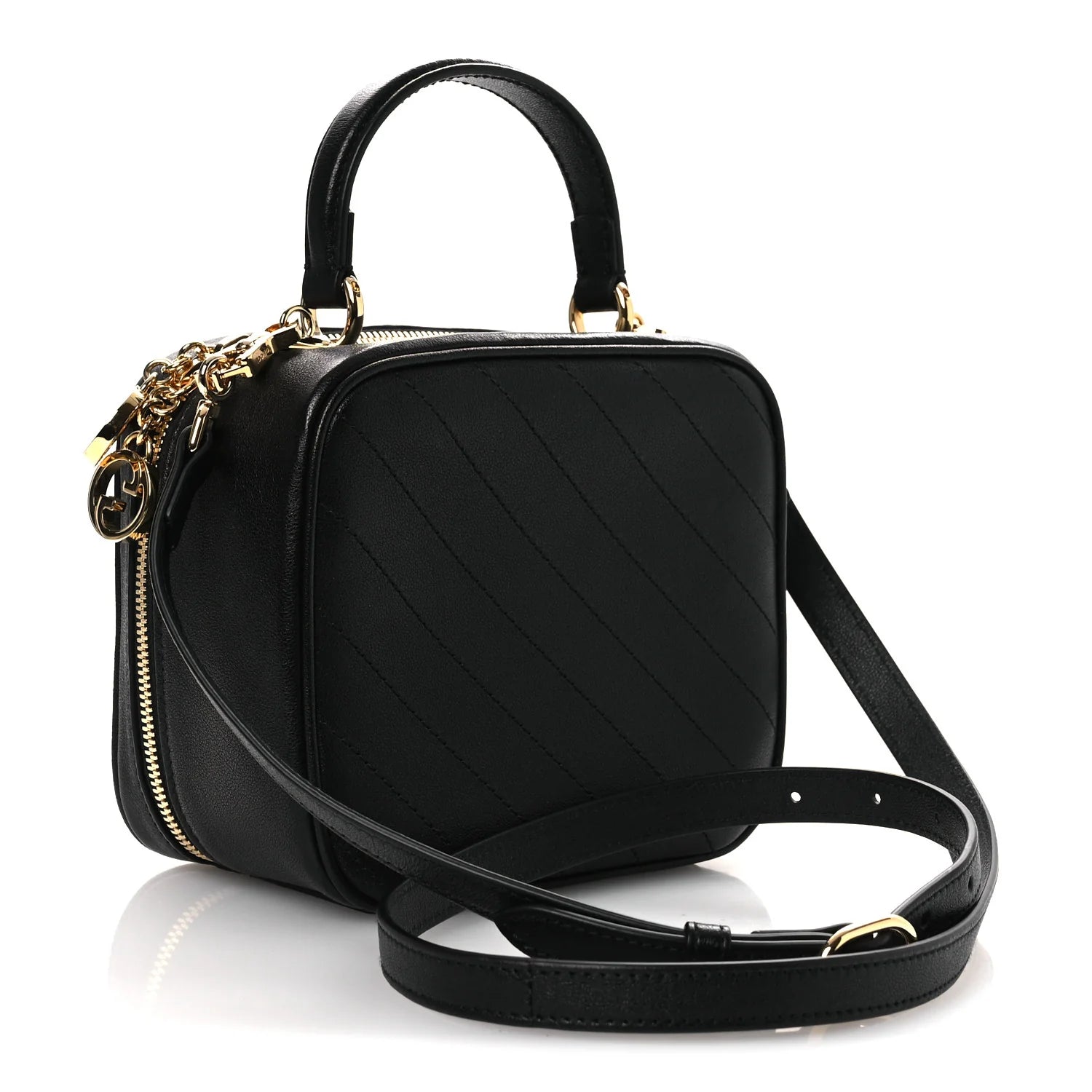 Sakai Be Green Calfskin Diagonal Stitched Blondie Top Handle Bag Black