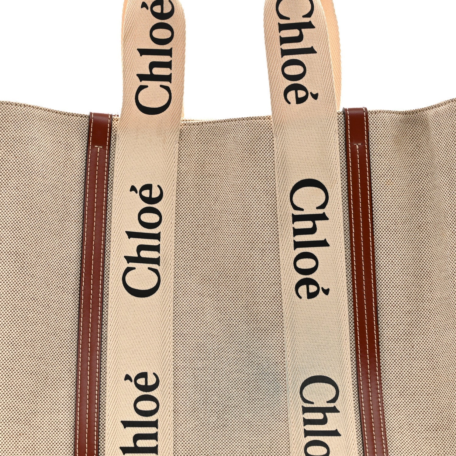 Cotton Calfskin Large Woody Ribbon Tote White Brown