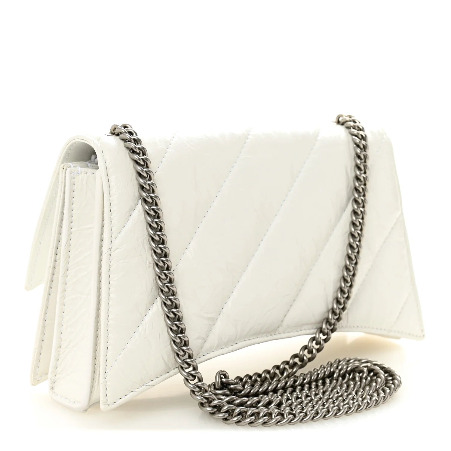 Crushed Calfskin Quilted Small Crush Chain Bag Optic White