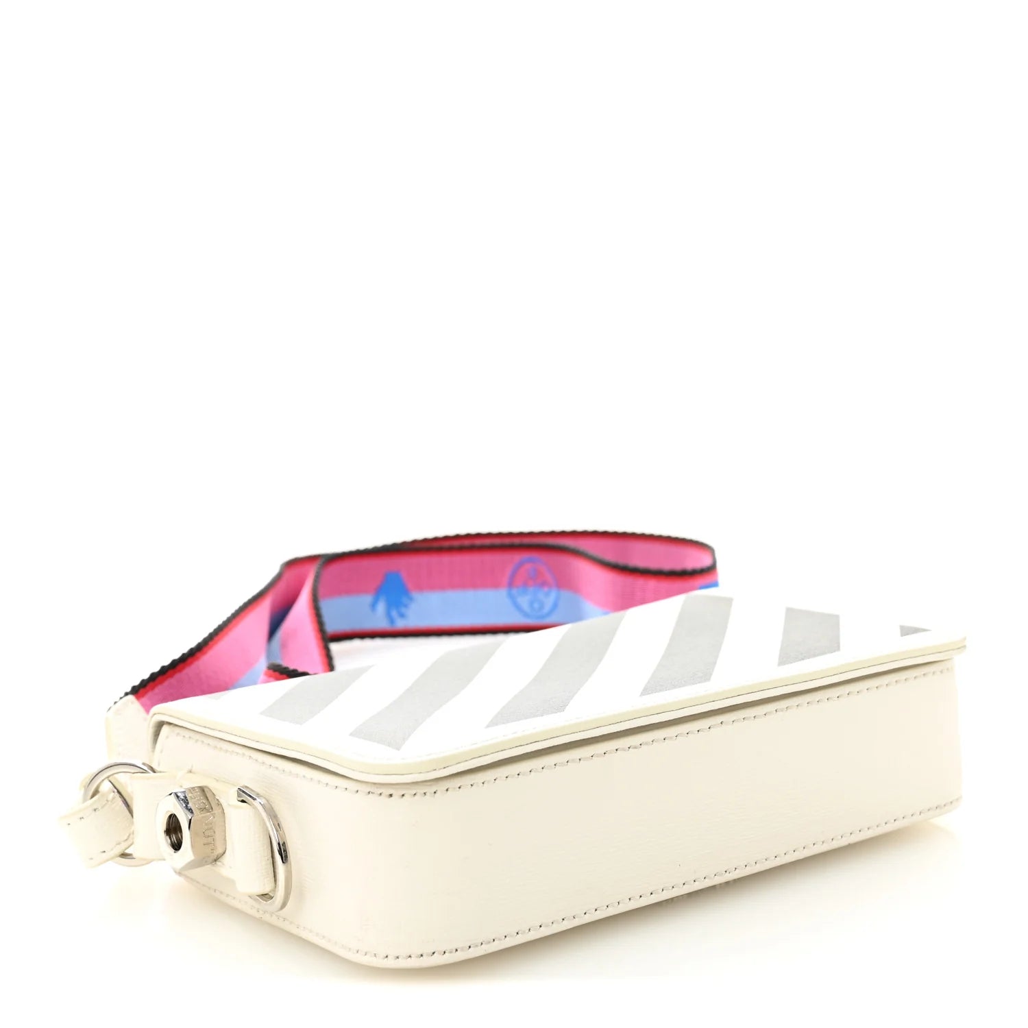 Saffiano Striped Mini Diag Binder Clip Bag White