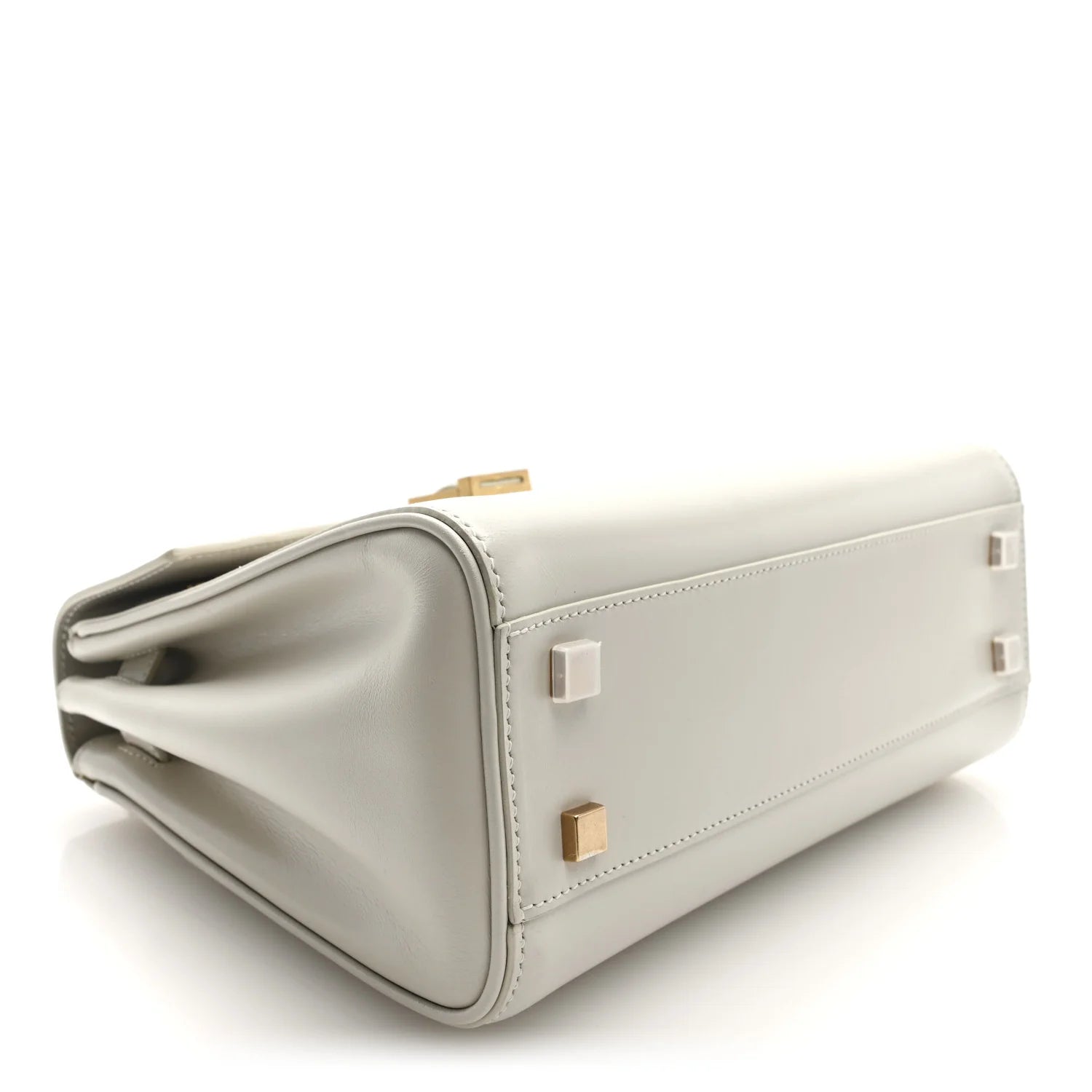 Shiny Calfskin Le Fermoir Top Handle Bag Small Crema Soft