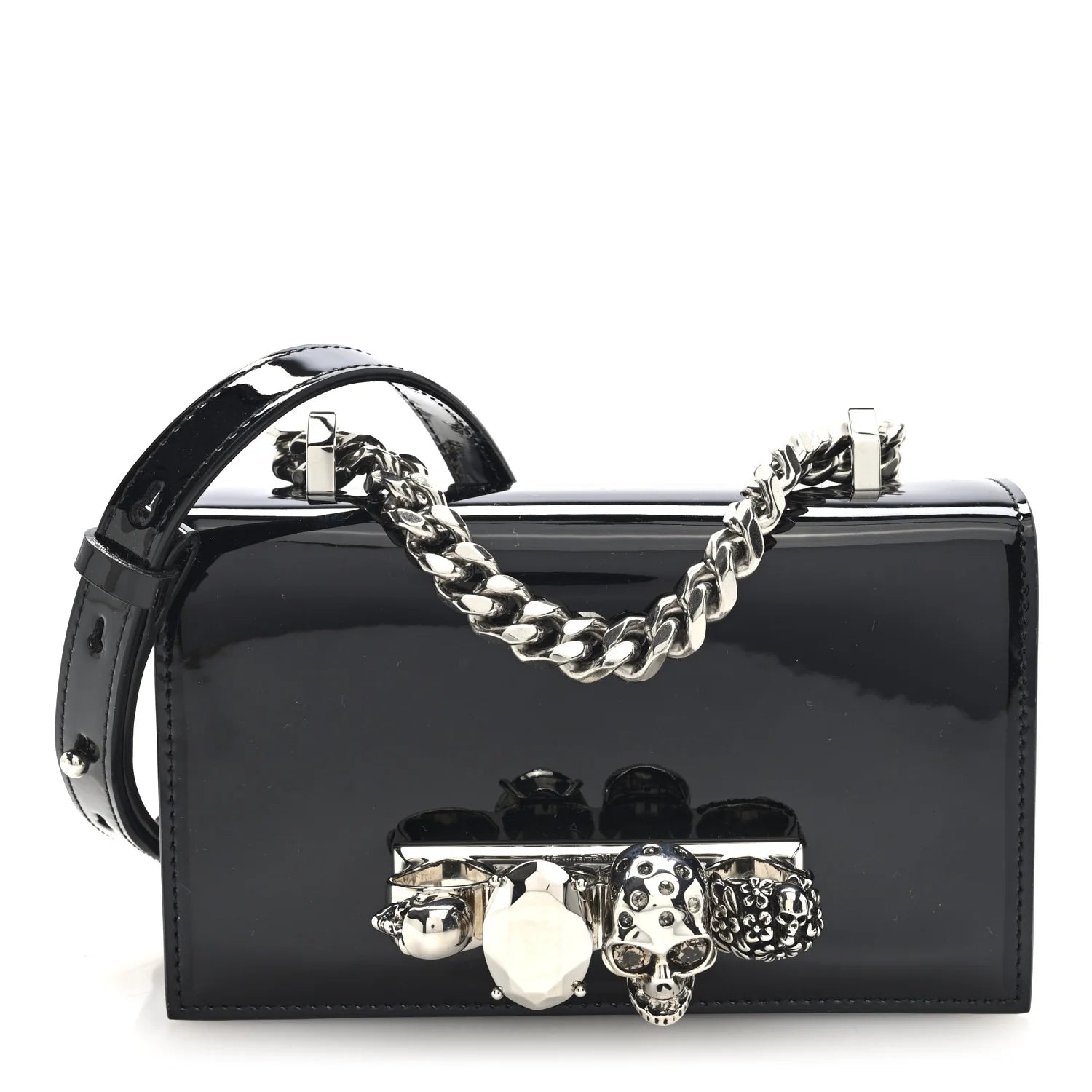 Patent Jeweled Satchel Black