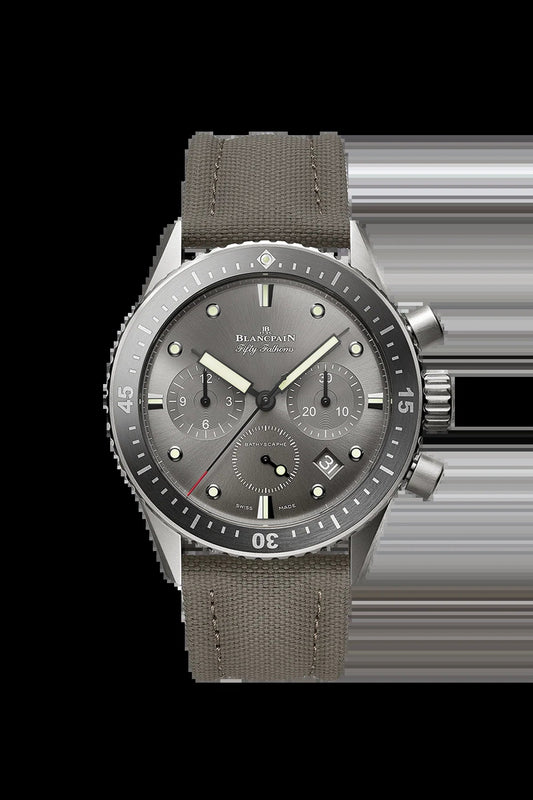 Unworn  Fifty Fathoms Bathyscaphe Chronographe Flyback, Titanium, 43Mm, Ref# 5200-1210-G52A, Box and Papers