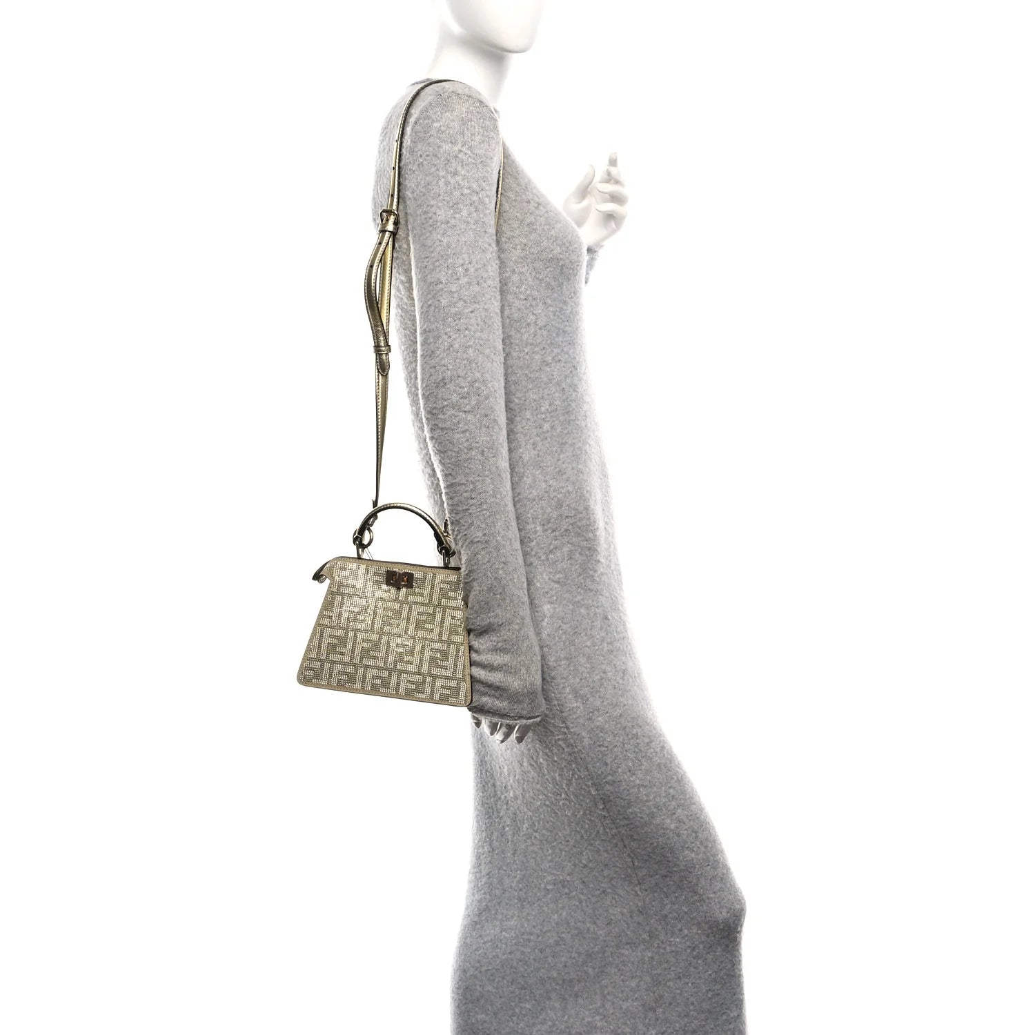 Crystal Vitello Laminato FF Petite Peekaboo I SEE U Satchel Crystal Platinum Light Gold