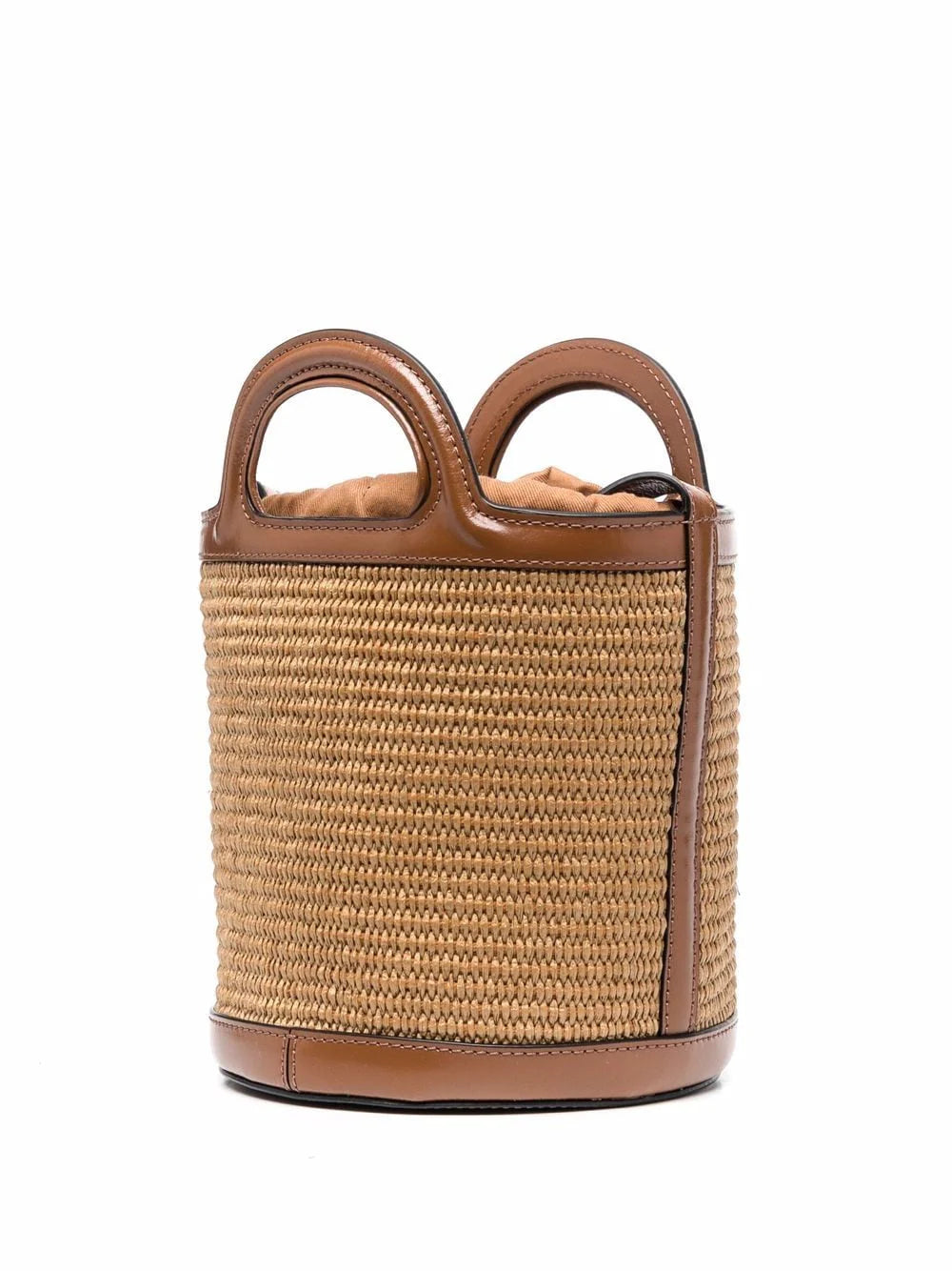 TWO-TONE LEATHER and RAFFIA TROPICALIA BUCKET BAG