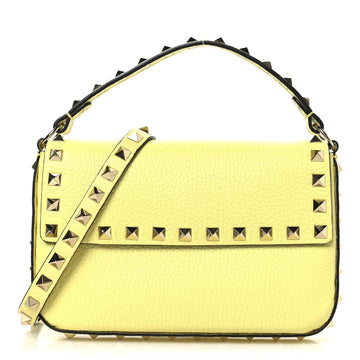 Grainy Calfskin Rockstud Crossbody Pouch Lime Sorbet