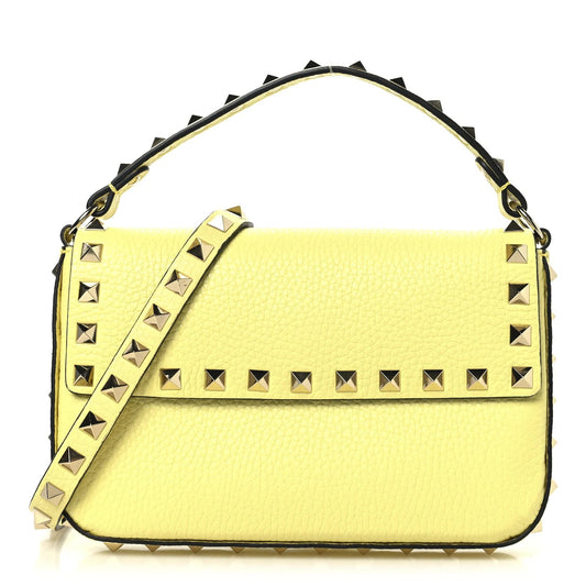 Grainy Calfskin Rockstud Crossbody Pouch Lime Sorbet