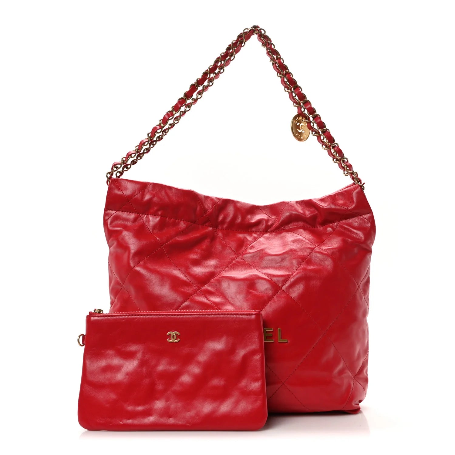 Shiny Calfskin Quilted Small  22 Red