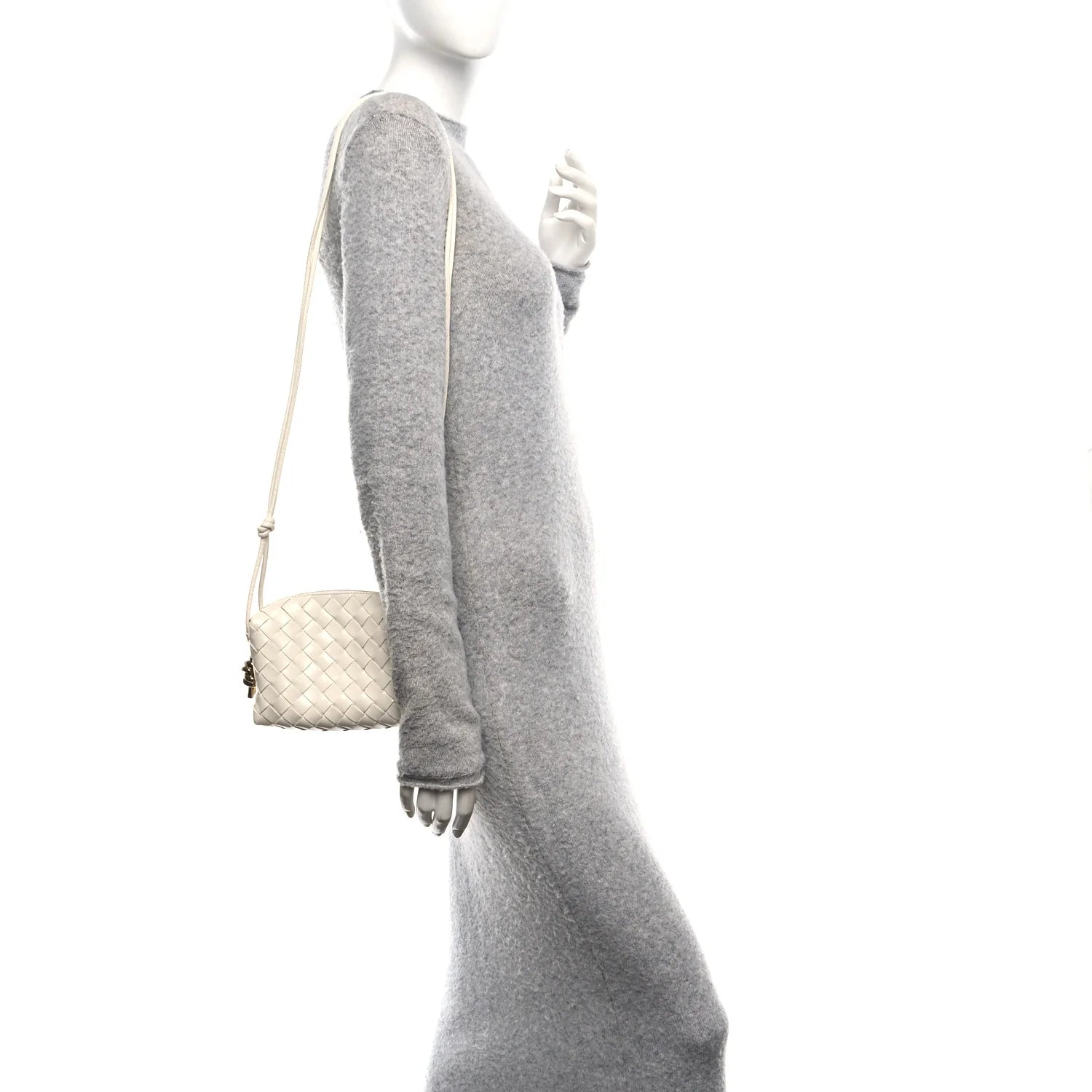 Polished Nappa Intrecciato Metal Knots Mini Loop Camera Bag Bone