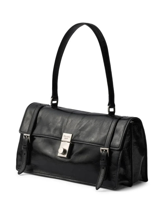 MEDIUM GLOSSY FINISH LEATHER WORK HANDBAG