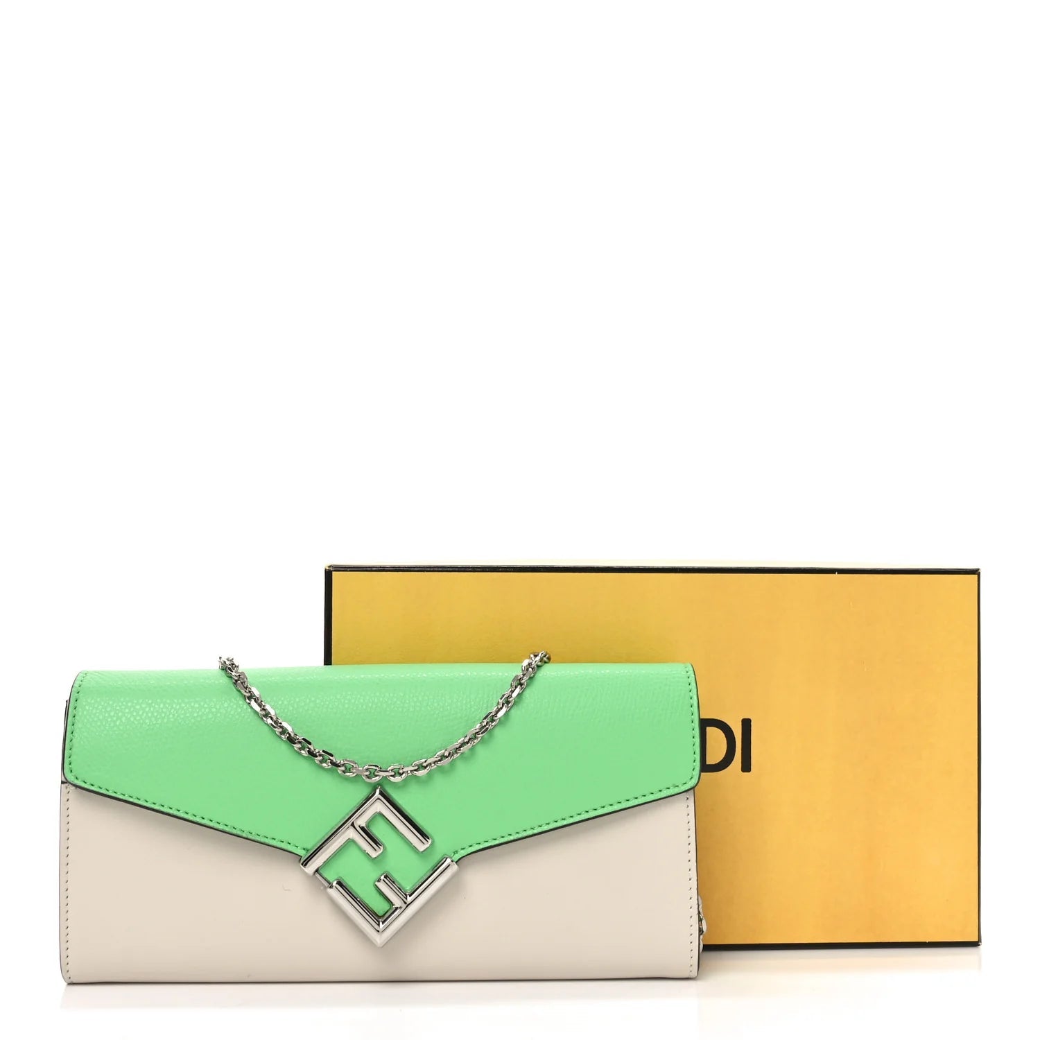 Vitello King Cruise FF Diamonds Continental Envelope Wallet on Chain Latte Edamame