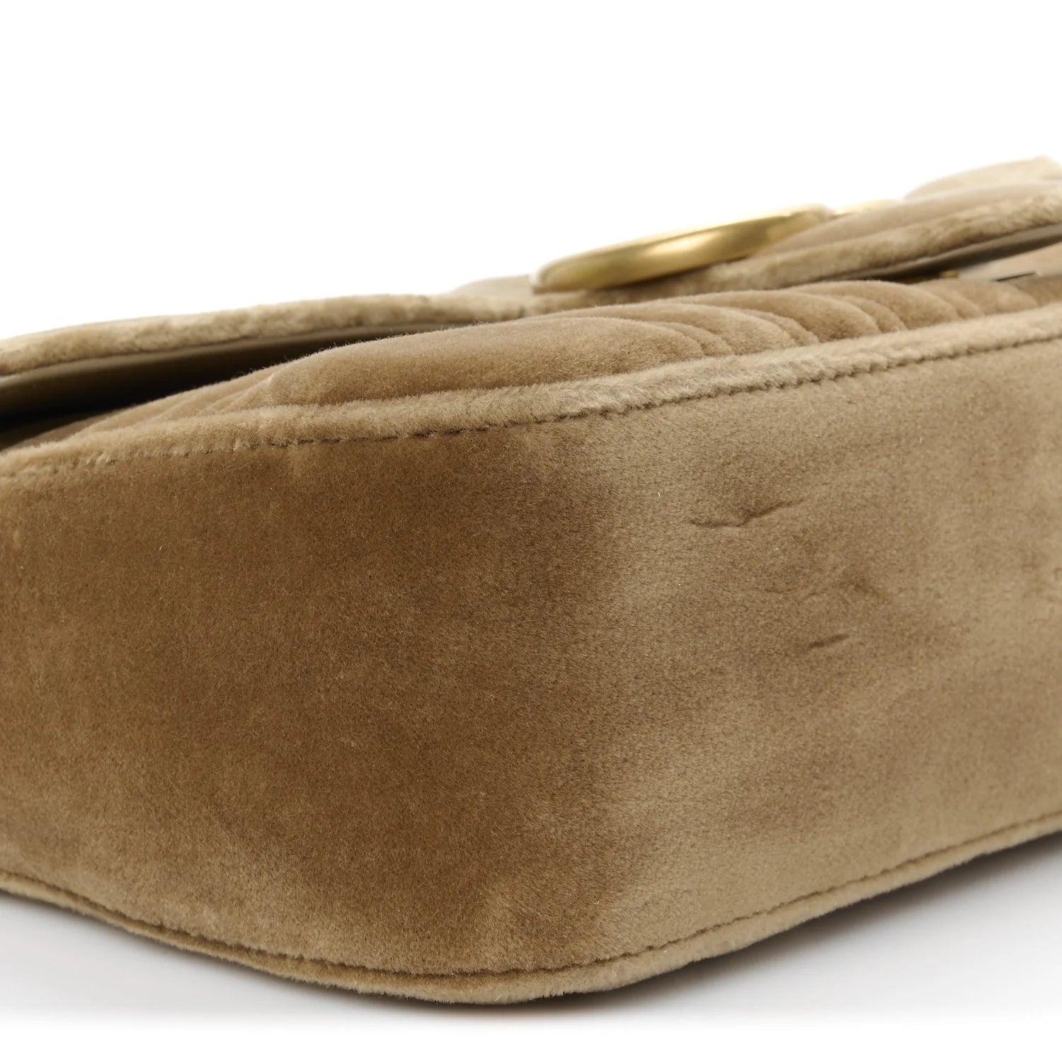 Velvet Matelasse Small GG Marmont Shoulder Bag Taupe