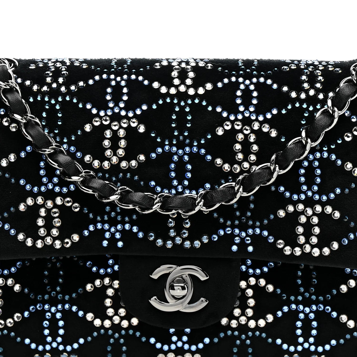 Velvet Crystal Medium Double Flap Black