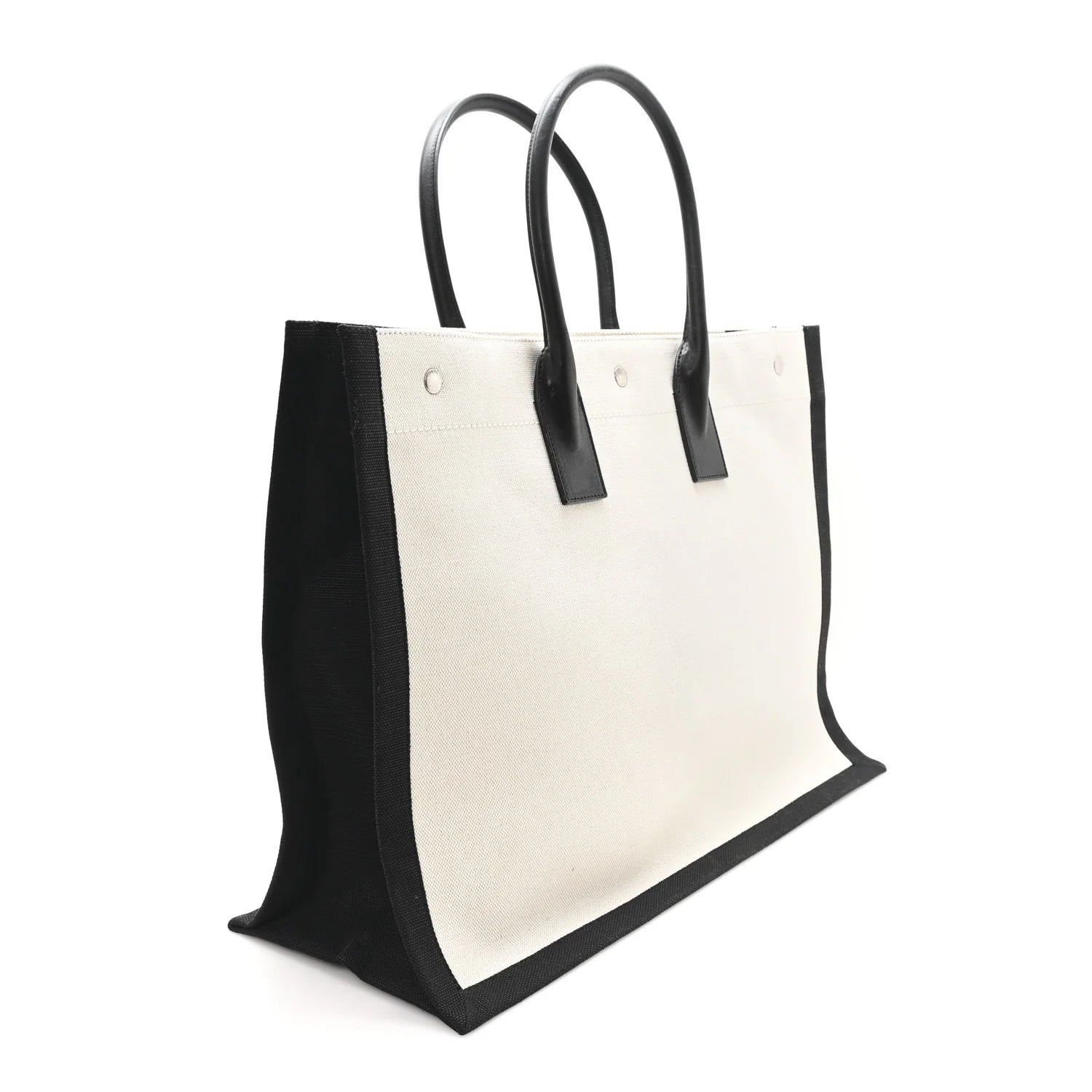 Linen Calfskin Rive Gauche Tote White Black