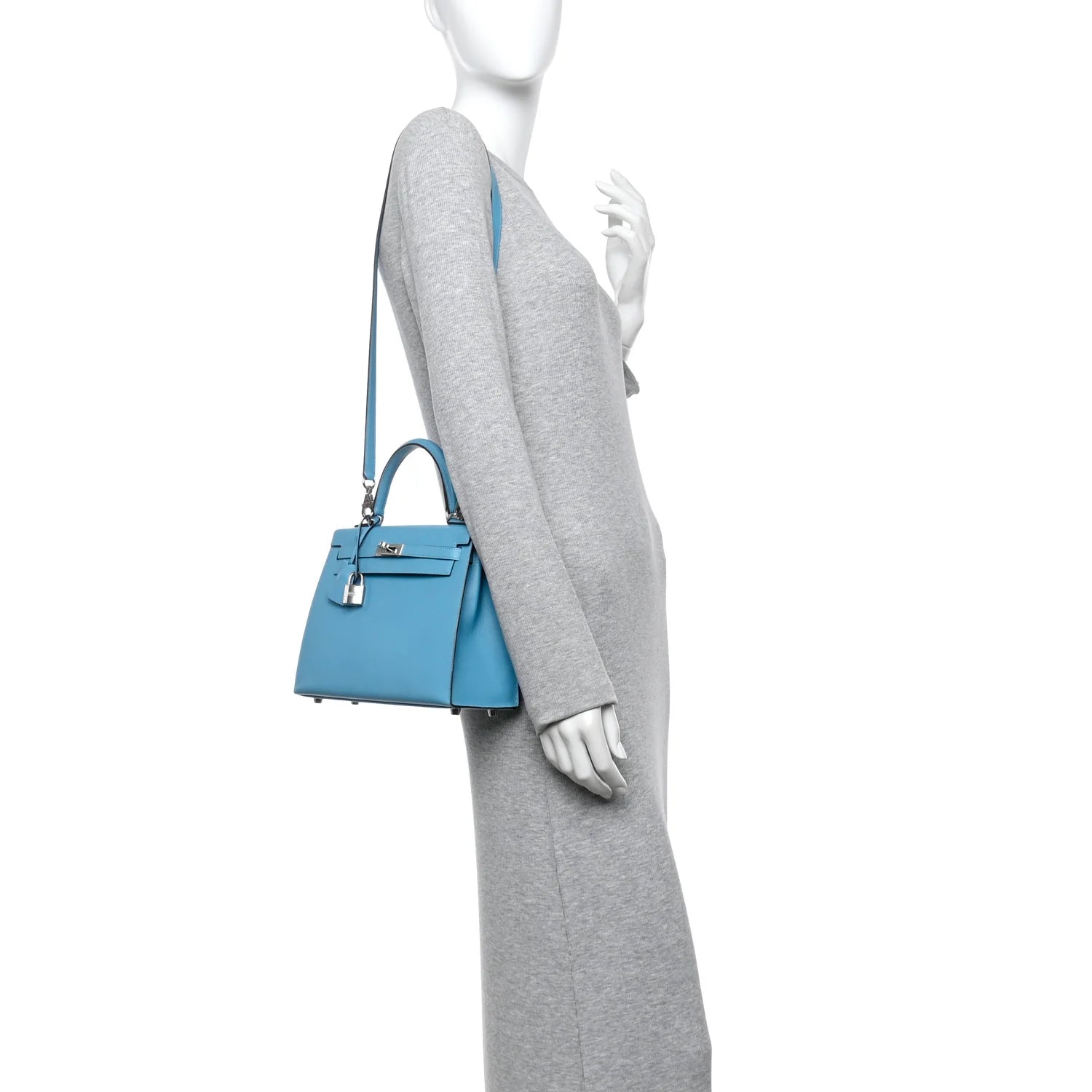 Madame Calfskin Kelly Sellier 25 Bleu Du Nord