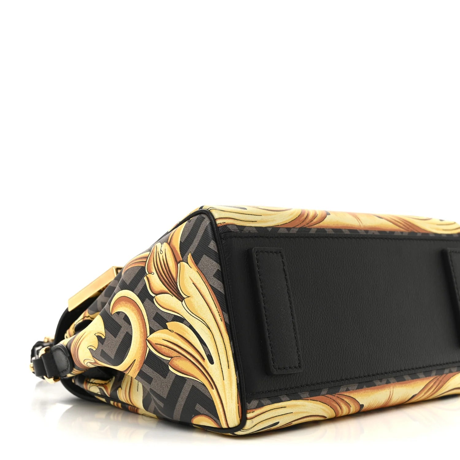 X FENDI Grained Calfskin Fendace La Medusa Medium Top Handle Bag Black Multicolor