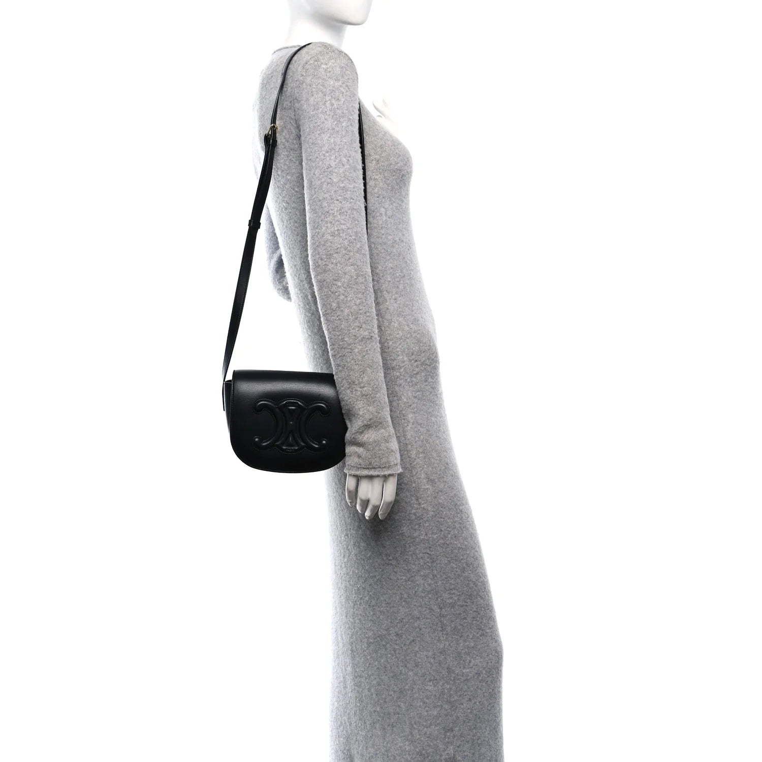 Smooth Calfskin Cuir Triomphe Folco Crossbody Bag Black