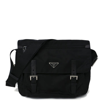 Tessuto Nylon Saffiano Double Buckle Messenger Shoulder Bag Black