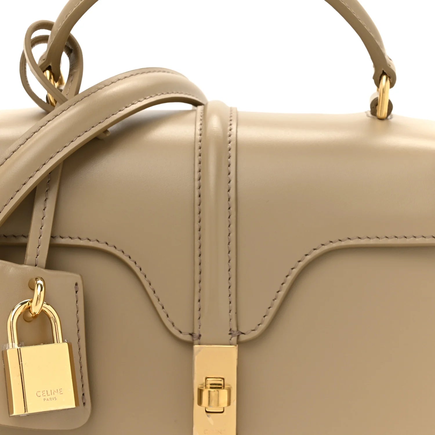 Satinated Calfskin Mini 16 Top Handle Bag Beige