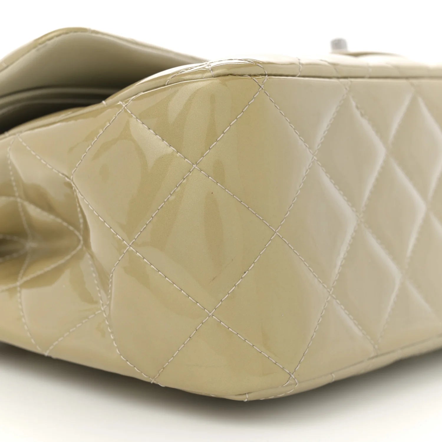 Patent Calfskin Quilted Jumbo Double Flap Grey