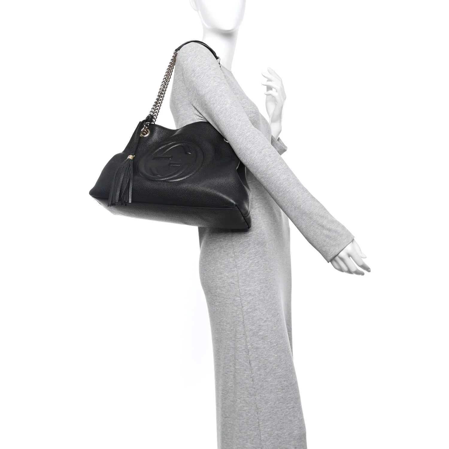 Pebbled Calfskin Medium Soho Chain Shoulder Bag Black