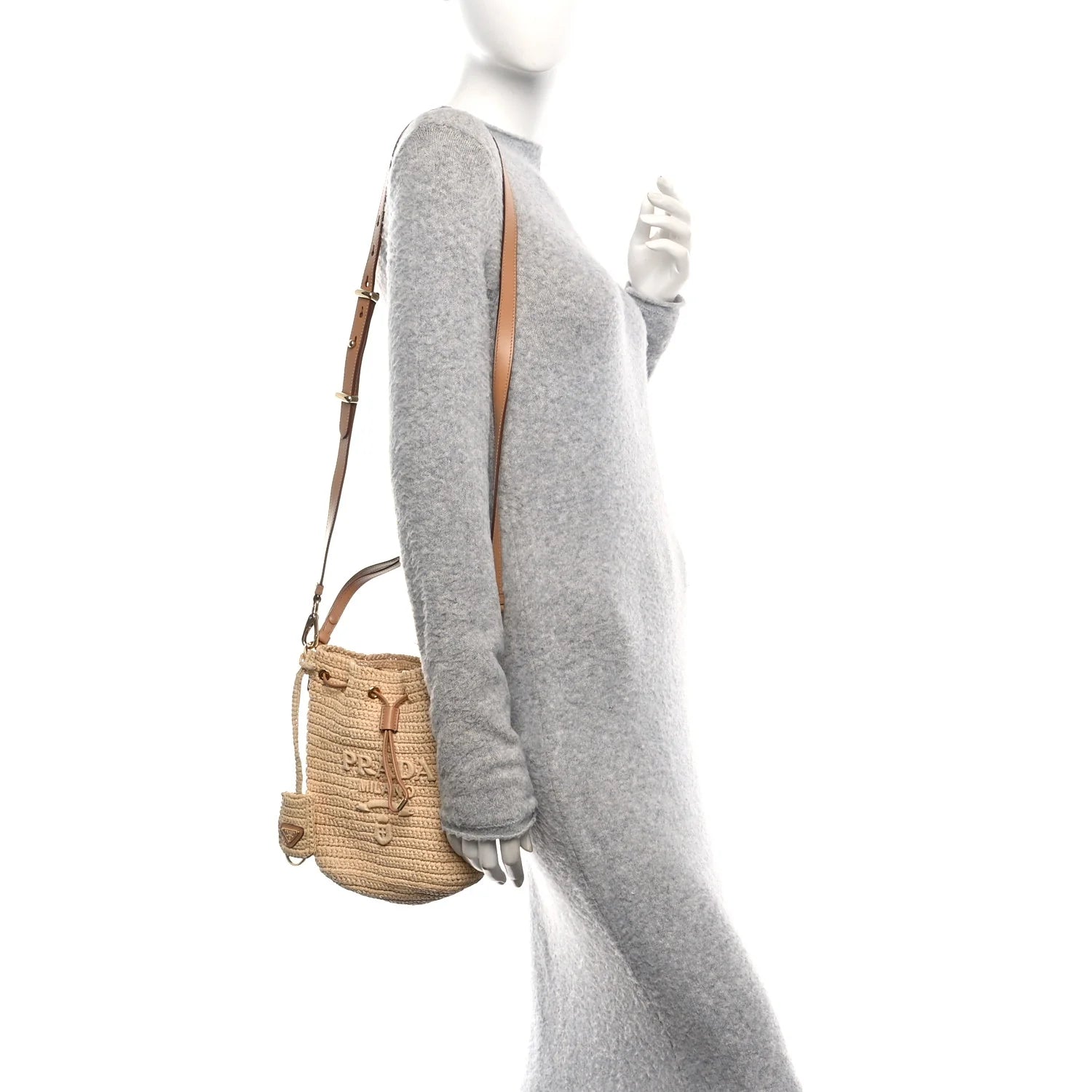 Yarn Raffia Effect Crochet Small Bucket Bag Naturale