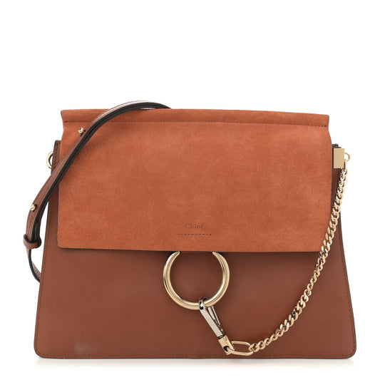 Suede Calfskin Medium Faye Shoulder Bag Tobacco