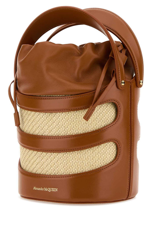 TWO-TONE LEATHER and RAFFIA the RISE BUCKET BAG