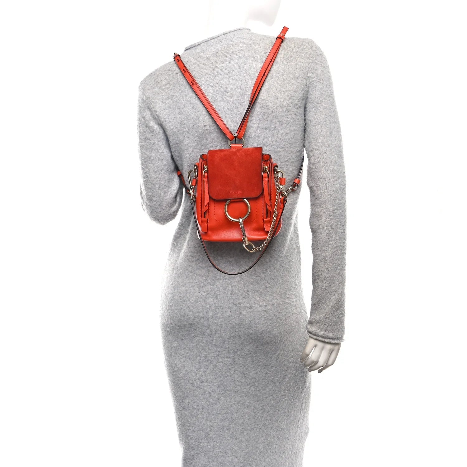 Suede Calfskin Mini Faye Backpack Sepia Red