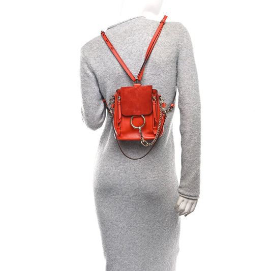 Suede Calfskin Mini Faye Backpack Sepia Red