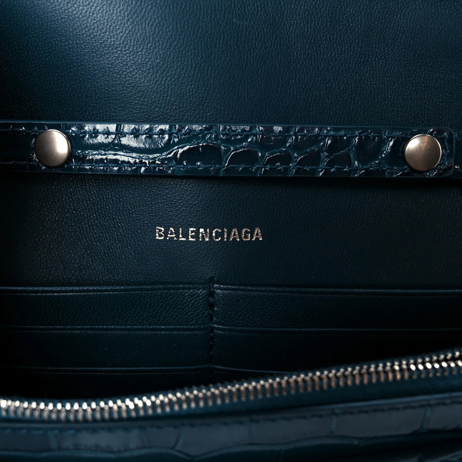 Shiny Calfskin Crocodile Embossed Hourglass Chain Bag Forest Green